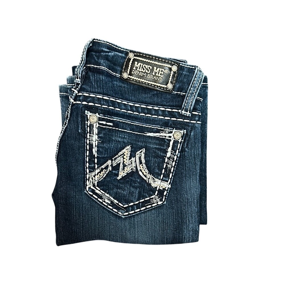 Miss Me Blue Jeans with Decorative Stitching and Easy Boot